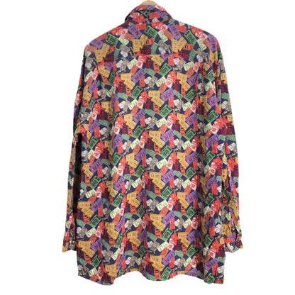 90s PERRY ELLIS LICENSE PLATE Pattern Open Collar Shirt M [ 10745 ]
