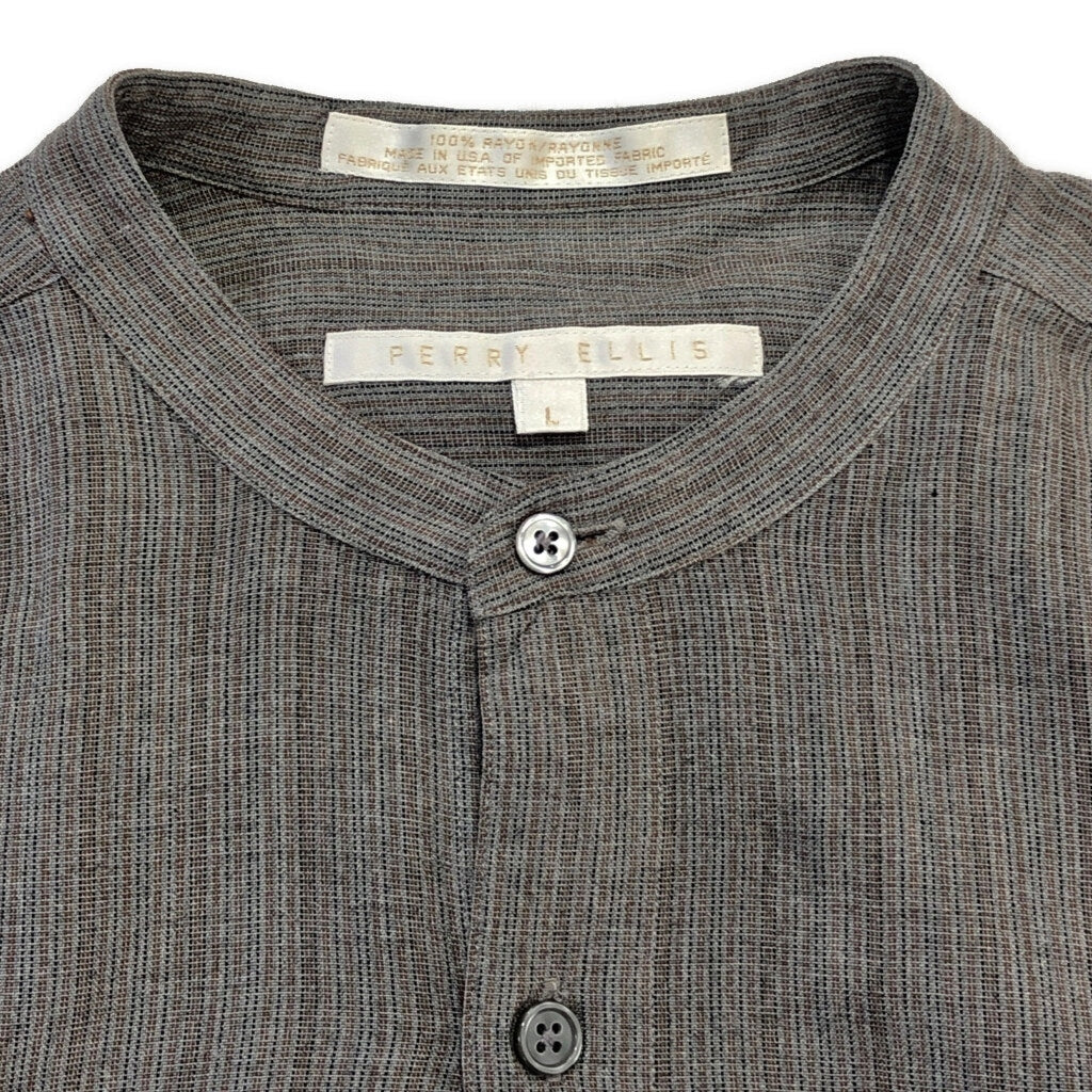 90s PERRY ELLIS Band Collar Shirt L [ 10746 ]