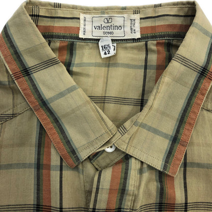 90s VALENTINO Long Sleeve Checkered Shirts 42 [ 10763 ]