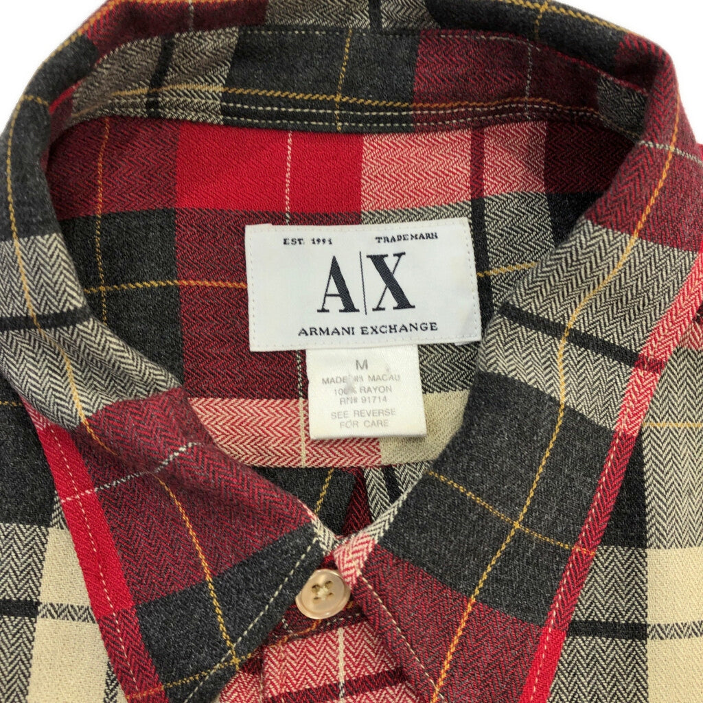00s ARMANI EXCHANGE Rayon Checkered Long Sleeve Shirts M [ 10768 ]