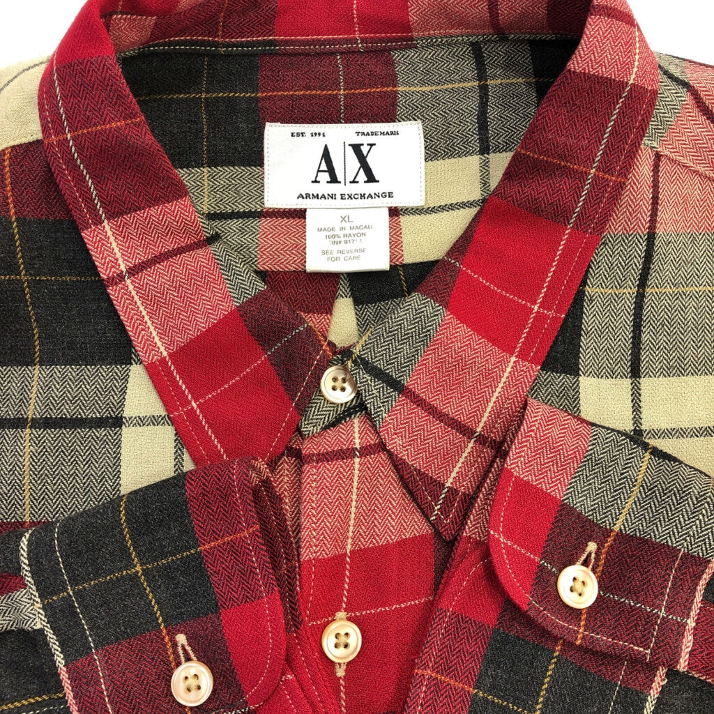 00s ARMANI EXCHANGE Rayon Checkered Long Sleeve Shirts XL [ 10769 ]