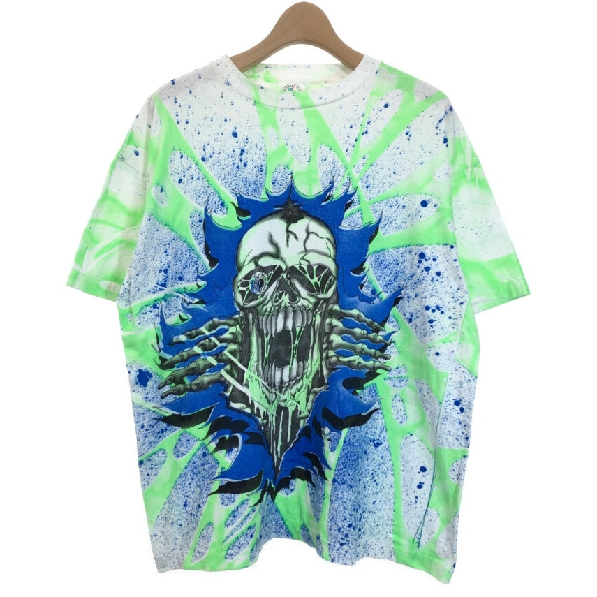90s Skelton Breakthrough All Over Print T-Shirt XL [ 10897 ]