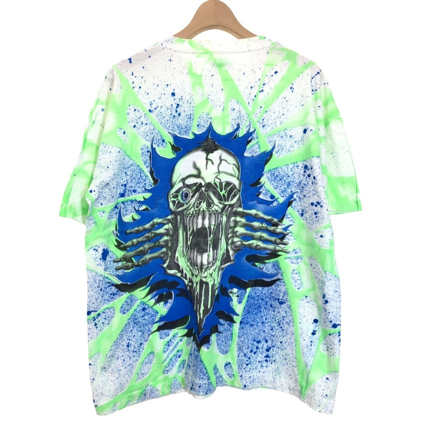 90s Skelton Breakthrough All Over Print T-Shirt XL [ 10897 ]